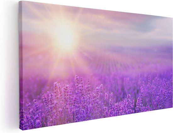 Artaza - Canvas Schilderij - Bloemenveld Met Paarse Lavendel  - Foto Op Canvas - Canvas Print