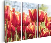 Artaza Canvas Schilderij Drieluik Oranje Rode Tulpen  - 120x80 - Foto Op Canvas - Canvas Print