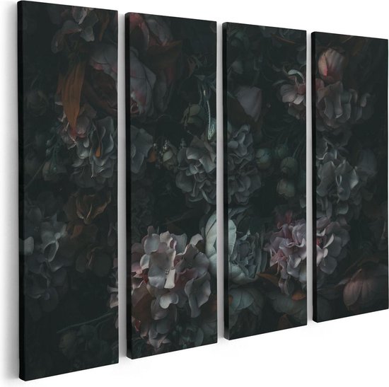 Artaza Canvas Schilderij Vierluik Bloemen In Het Donker - Duisternis - 80x60 - Foto Op Canvas - Canvas Print