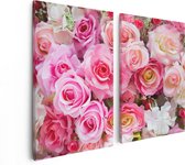 Artaza Canvas Schilderij Tweeluik Roze Rozen Achtergrond - Bloemen - 80x60 - Foto Op Canvas - Canvas Print