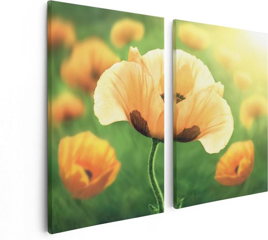 Artaza Canvas Schilderij Tweeluik Oranje Klaproos Bloemen  - 80x60 - Foto Op Canvas - Canvas Print