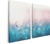 Artaza Canvas Schilderij Tweeluik Witte Bloemen Op Een Blauw Achtergrond - 80x60 - Foto Op Canvas - Canvas Print