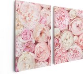 Artaza Canvas Schilderij Tweeluik Witte Roze Rozen Boeket - Bloemen - 80x60 - Foto Op Canvas - Canvas Print
