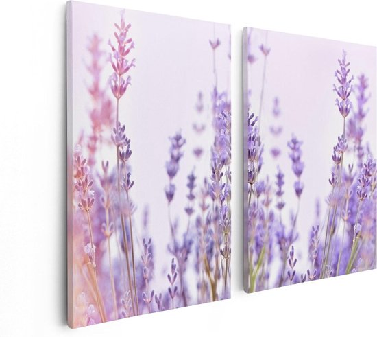 Artaza Canvas Schilderij Tweeluik Paarse Lavendel Bloemen  - 80x60 - Foto Op Canvas - Canvas Print
