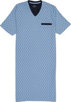 Gotzburg heren nachthemd - V-hals - lichtblauw met blauw en wit dessin - Maat: M
