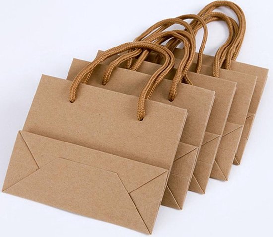 TDR- Kraft stevige bruine papieren tasjes met handvat - 10 stuks - afmetingen 19x9x28cm - ideaal voor cadeaus en geschenken