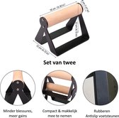 Parallettes - Ijzeren Frame - Houten grip - Set van twee - Opdrukstangen - Push up grips - Compact - Zwart & Bruin