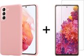 Samsung S21 FE Hoesje - Samsung galaxy S21 FE hoesje roze siliconen case hoes cover hoesjes - 1x Samsung S21 FE screenprotector