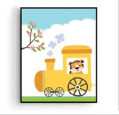 Poster Tijger in een Locomotief / Trein - Kinderkamer - Dierenposter - Babykamer / Kinderposter - Babyshower Cadeau - Muurdecoratie - 50x40cm - Postercity