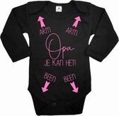 Romper baby-Opa je kan het-zwart-roze-Maat 62