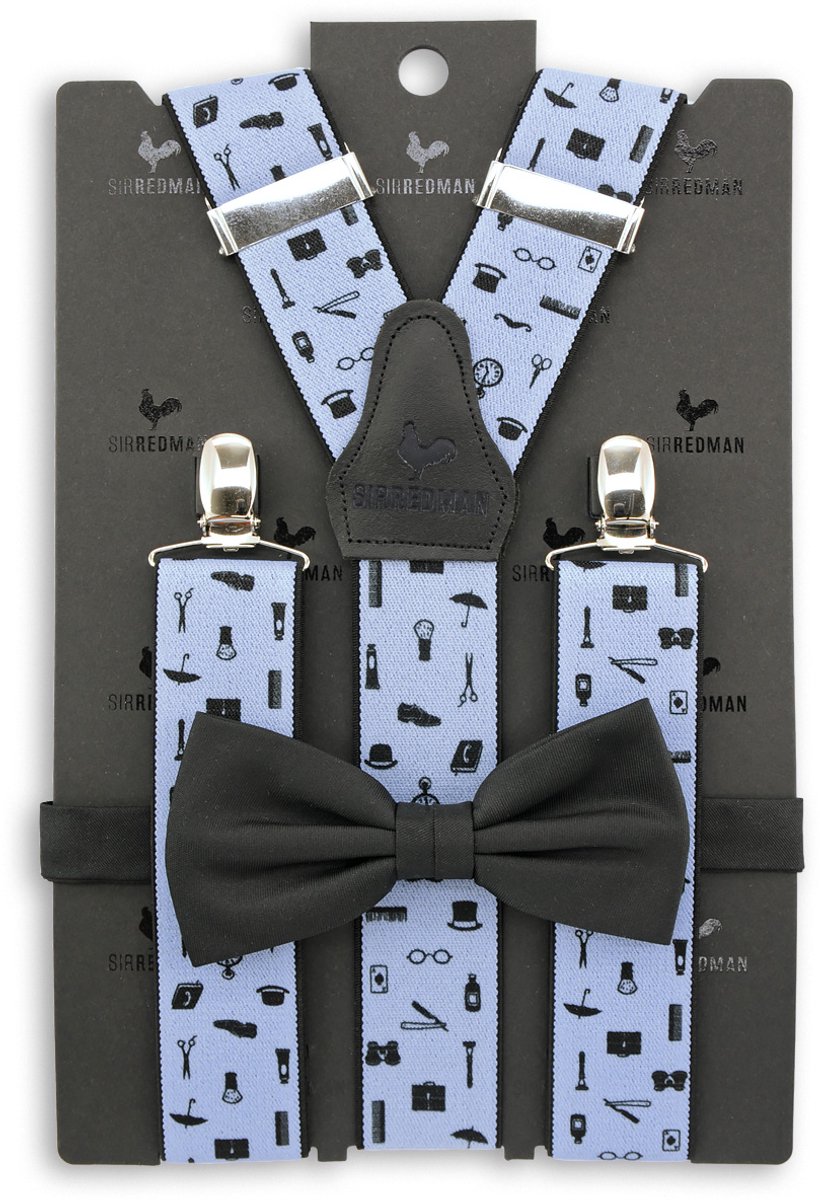 Sir Redman - Bretels met strik - bretels combi pack Mister Barber - lichtblauw / zwart