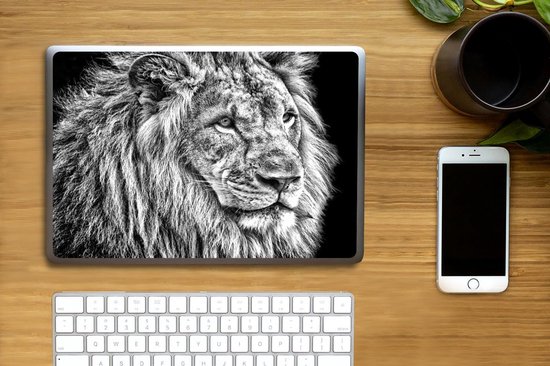Sticker ordinateur portable - 12,3 pouces - Portrait - Lion - Zwart - Wit