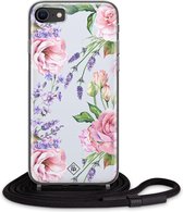 iPhone SE 2020 hoesje met koord - Pastel bloemen / Flowers | Apple iPhone SE (2020) crossbody case | Zwart, Transparant | Bloemen