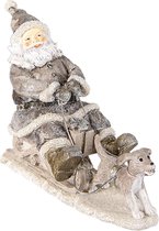Clayre & Eef decoratie kerstman op slee 24x8x16cm