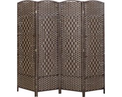 LW Collection Kamerscherm donkerbruin / rotan / rieten kamerschermen 4 panelen - scheidingswand bruin 170x160cm - paravent kant en klaar