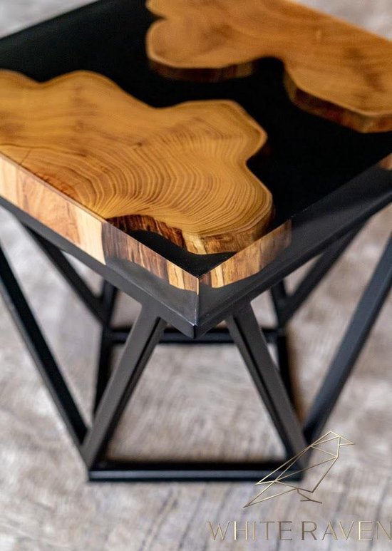 Table basse corbeau en résine époxy White - bois d'acacia - Table basse  industrielle -... | bol