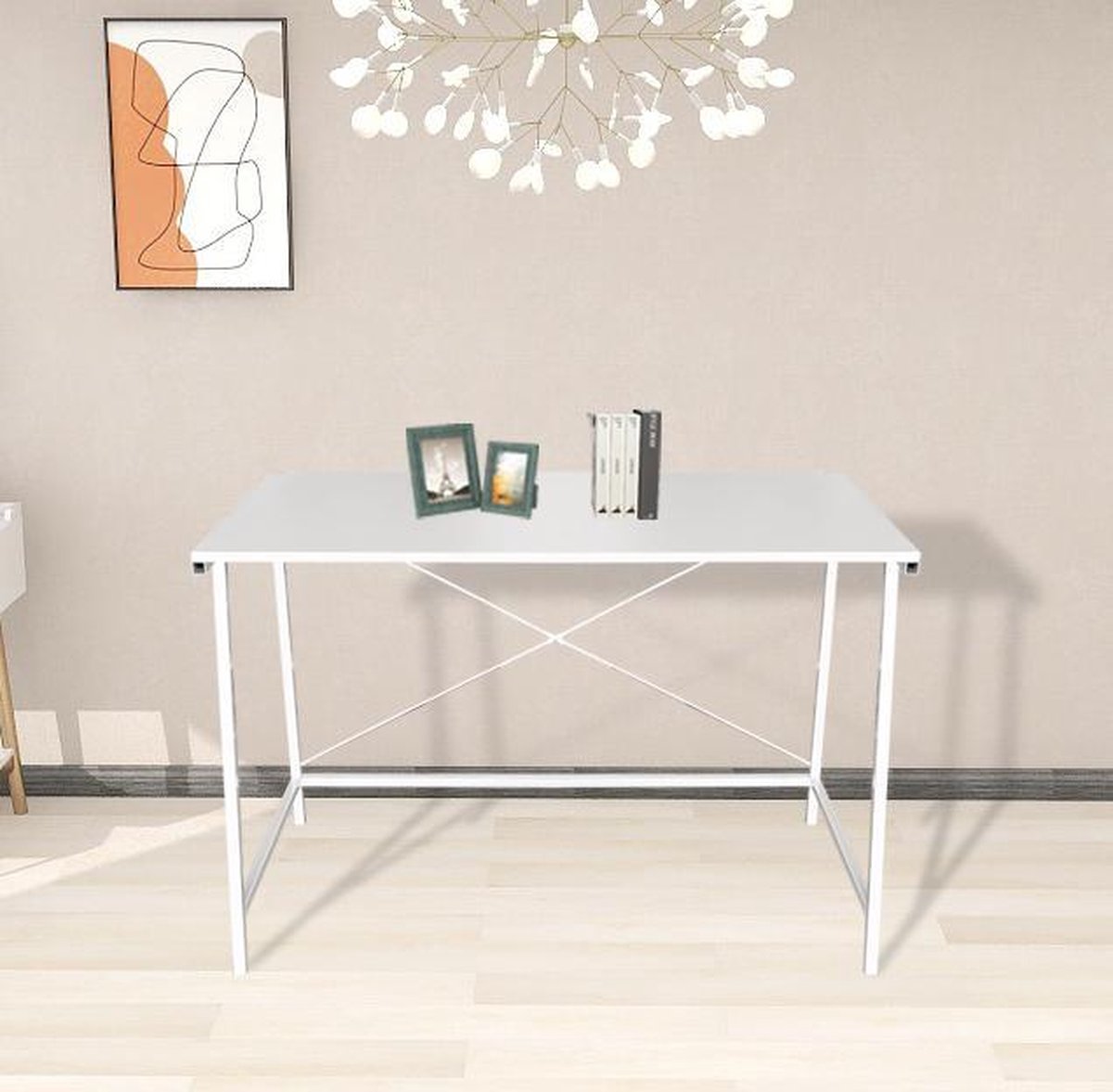 null Bureau Stoer Industrieel Wit Laptoptafel - afbeelding 3