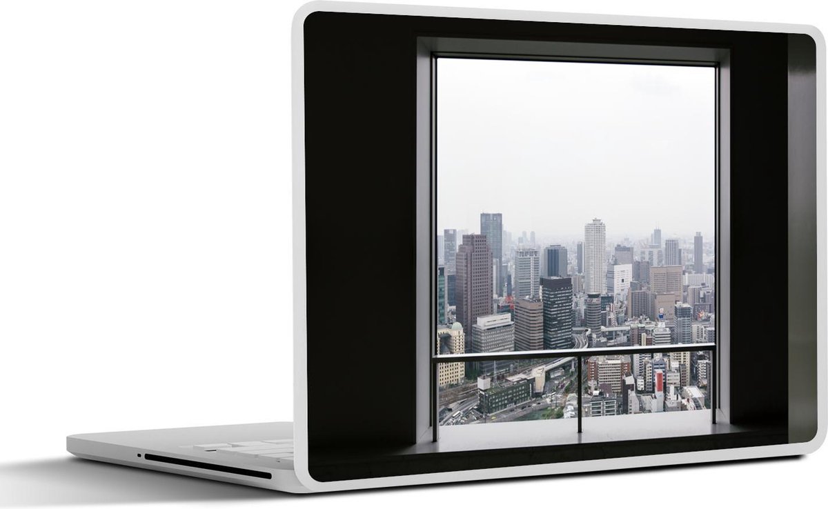 Afbeelding van product SleevesAndCases  Laptop sticker - 17.3 inch - Uitzicht op Osaka tijdens een mistige dag