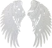 Witte Paillette Vleugel XXL Strijk Applicatie Patch Set Links En Rechts L 34 x B 17,5 cm / Set L+R