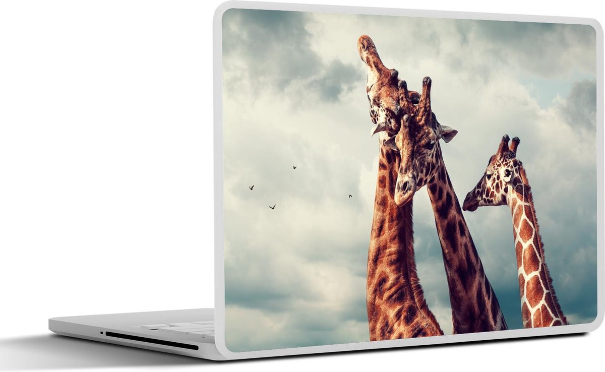 Afbeelding van product SleevesAndCases  Laptop sticker - 10.1 inch - Drie giraffen onder een wolkenlucht