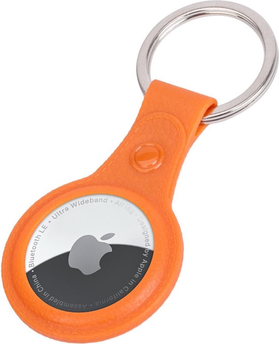 Hoesje Geschikt voor Apple AirTag-Sleutelhanger Leer Hoesje Leder Look - Hoesje Geschikt voor Apple AirTag Hanger Sleutelhanger Hoesje - Oranje