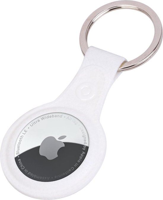 Hoesje Geschikt voor Apple AirTag-Sleutelhanger Leer Hoesje Leder Look - Hoesje Geschikt voor Apple AirTag Hanger Sleutelhanger Hoesje - Wit