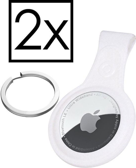 Hoesje Geschikt voor Apple AirTag Sleutelhanger Houder Leder Look Hoes - Sleutel Hanger Case Hoesje Geschikt voor Apple AirTag Hoesje - Wit - 2x