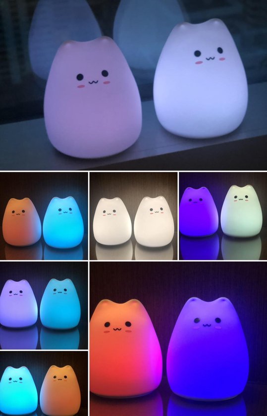 2X Babykamer LED nachtlampje voor kinderen - Kinderkamer kattenlamp met batterijen - Humble & Noble