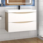 Badkamermeubel eiken wit 80 cm wastafel met onderkast inclusief 2 lades soft close functie