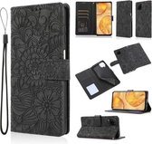 Voor Huawei P40 lite Huid Voelen Reliëf Zonnebloem Horizontale Flip Lederen Case met Houder & Kaartsleuven & Portemonnee & Lanyard (Zwart)