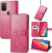 Voor Ulefone Note 11 Plus Vierbladige Sluiting Reliëf Gesp Mobiele Telefoon Bescherming Lederen Case met Lanyard & Card Slot & Portemonnee & Beugel Functie (Magenta)