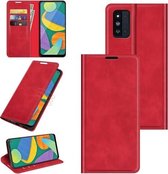 Voor Samsung Galaxy F52 5G Retro-skin Business Magnetische Suction Leather Case met Houder & Kaartsleuven & Portemonnee (Rood)