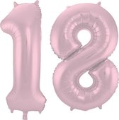 De Ballonnenkoning - Folieballon Cijfer 18 Pastel Roze Metallic Mat - 86 cm