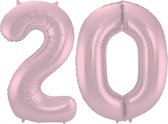 De Ballonnenkoning - Folieballon Cijfer 20 Pastel Roze Metallic Mat - 86 cm