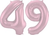 De Ballonnenkoning - Folieballon Cijfer 49 Pastel Roze Metallic Mat - 86 cm