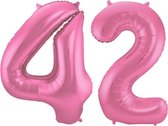 De Ballonnenkoning - Folieballon Cijfer 42 Roze Metallic Mat - 86 cm