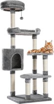 Grote Krabpaal voor Katten - Kattenboom - Speelhuis Voor Katten - Klimboom van Hout en Sisal Touw - Met Kattenspeelgoed/Kattenmand - 4 verdiepingen - Grijs 140cm