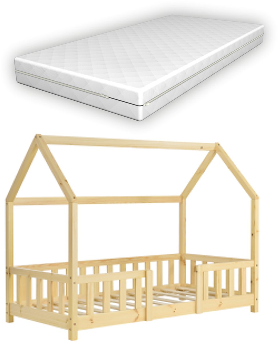 Kinderbed Sisimiut met uitvalbeveiliging en matras 80x160 hout
