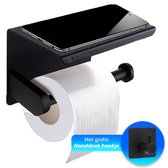 WC Rolhouder - Toiletrolhouder met Plankje - Toiletpapier - Badkamer Accessoires - Handdoekhouder - Zwart - RVS