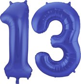 De Ballonnenkoning - Folieballon Cijfer 13 Blauw Metallic Mat - 86 cm