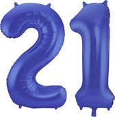 De Ballonnenkoning - Folieballon Cijfer 21 Blauw Metallic Mat - 86 cm