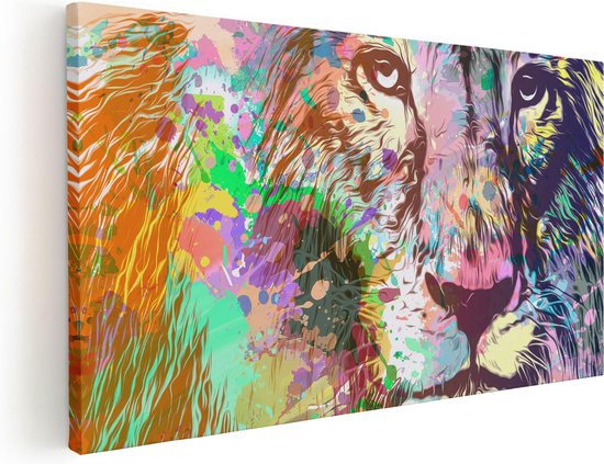 Artaza Canvas Schilderij Gekleurde Leeuw - Abstract - 100x50 - Groot - Foto Op Canvas - Canvas Print