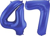 De Ballonnenkoning - Folieballon Cijfer 47 Blauw Metallic Mat - 86 cm