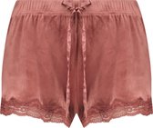 Hunkemöller Dames Nachtmode Shorts Velours Lace  - Roze - maat XL