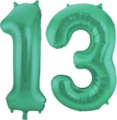 De Ballonnenkoning - Folieballon Cijfer 13 Groen Metallic Mat - 86 cm