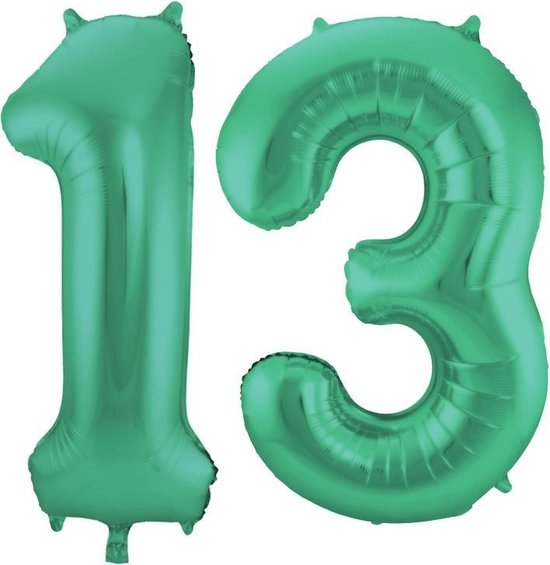 Folieballon Cijfer 13 Groen Metallic Mat - 86 cm