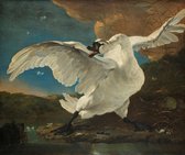 Kunst: De bedreigde zwaan van Jan Asselijn .Schilderij op canvas, formaat is 30X45 CM
