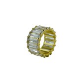Silventi 9SIL- 21481 Zilveren Ring - Dames - Rondom Bezet met Zirkonia Steentjes - 11 mm Breed - Maat 52 - Zilver - Gold Plated (Verguld/Goud op Zilver)