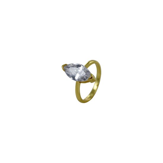 Silventi 9SIL-21451 Zilveren Ring met Zirkonia - Dames - Ellips - 15 x 7 mm - Maat 52 - Zilver - Gold Plated (Verguld/Goud op Zilver)