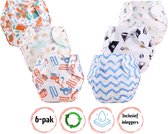 Wasbare luier 6 pak inclusief microvezel inleggers - Herbruikbare luier - Wasbare luiers startpakket - Ecologische luier